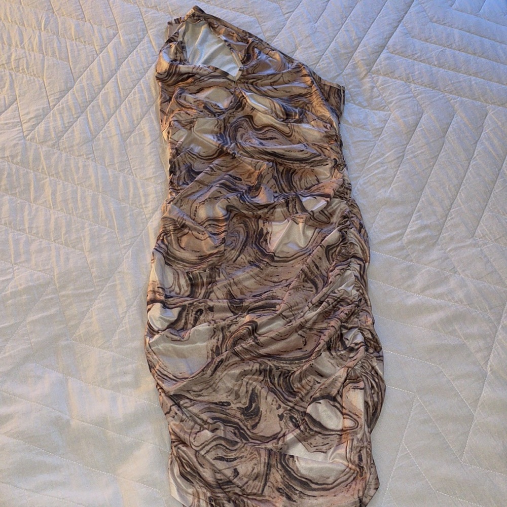 Marble Print One Shoulder Bodycon Dress - New - Size Small